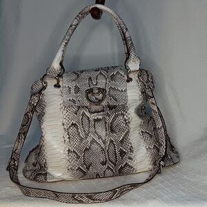Fiorella Faux Snake Skin PU Shoulder Bag Beige and Gray OS